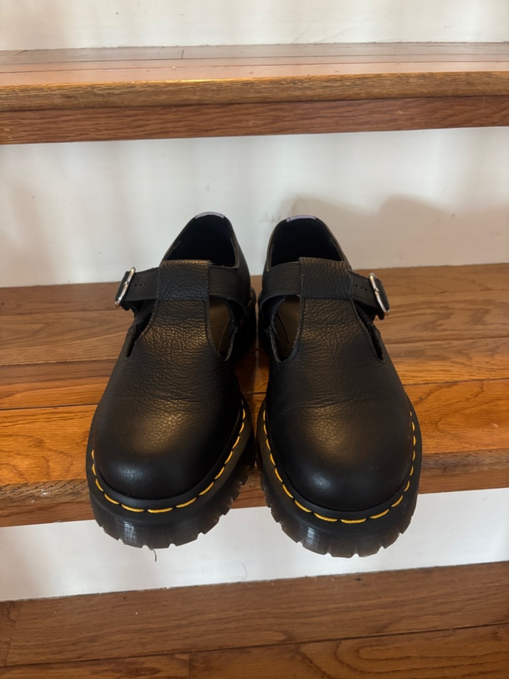 Dr. Martens Black Mary Jane Shoes with Pink Heart Accents - Picture 2 of 6